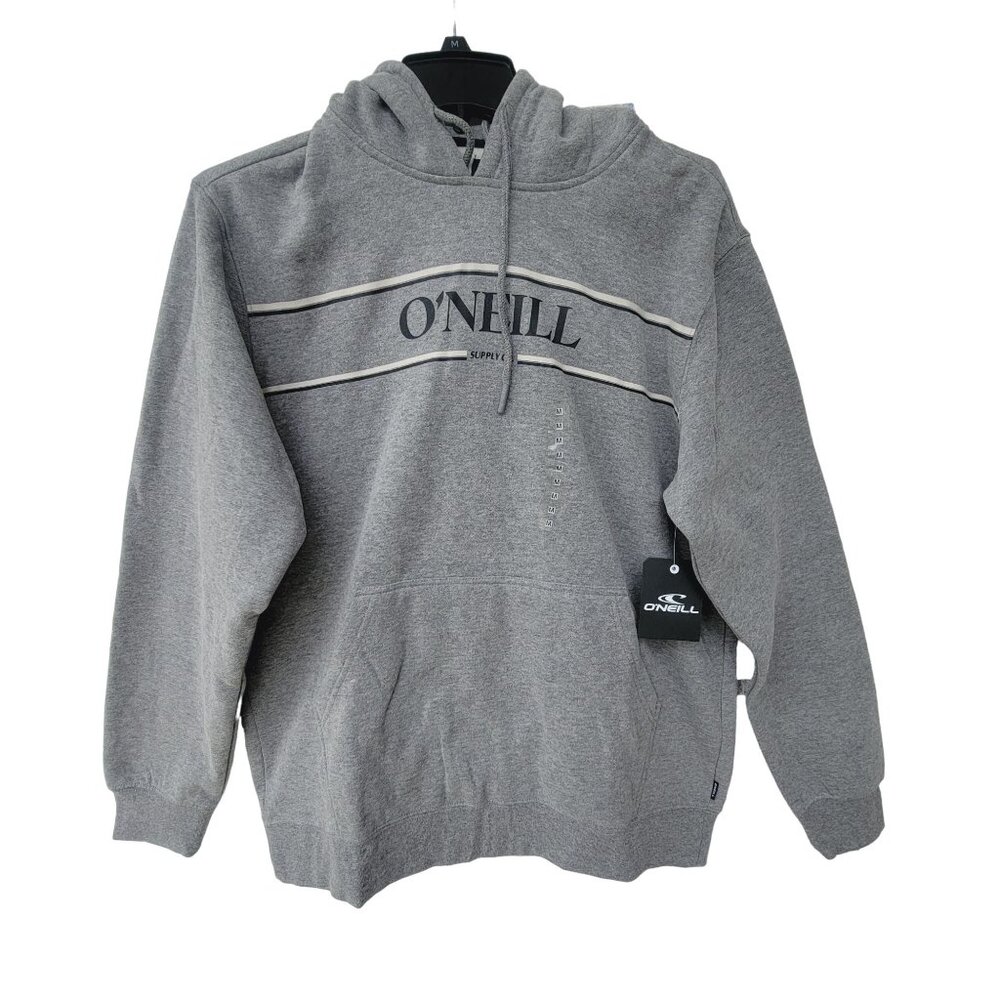 ⭐⭐⭐O'Neill Men's Sz M Grey Logo Front Long Sleeve Pullover Sweatshirt Hoodie New
